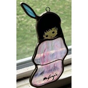 Vintage Ted De Grazia Stained Glass Sun Catcher Native American Girl Pink Dress